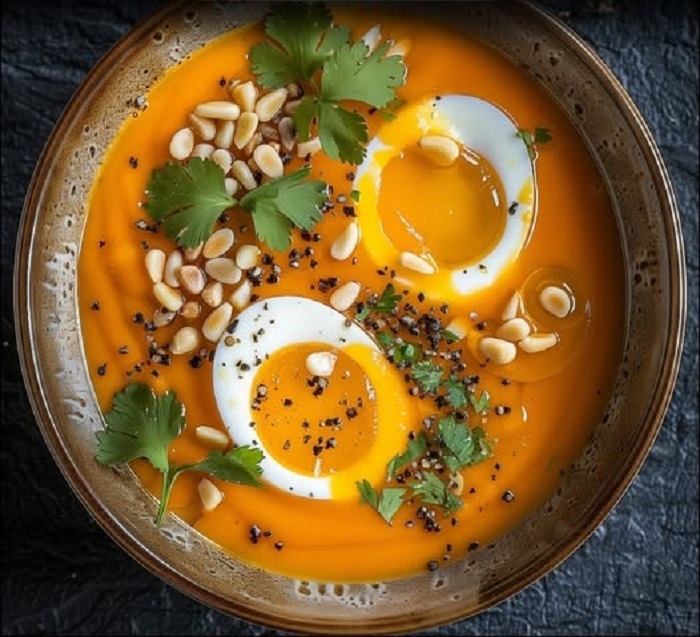 Soupe Butternut, Chèvre et Œuf
