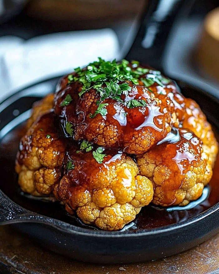 Chou-fleur rôti entier avec glaçage au miel et sriracha