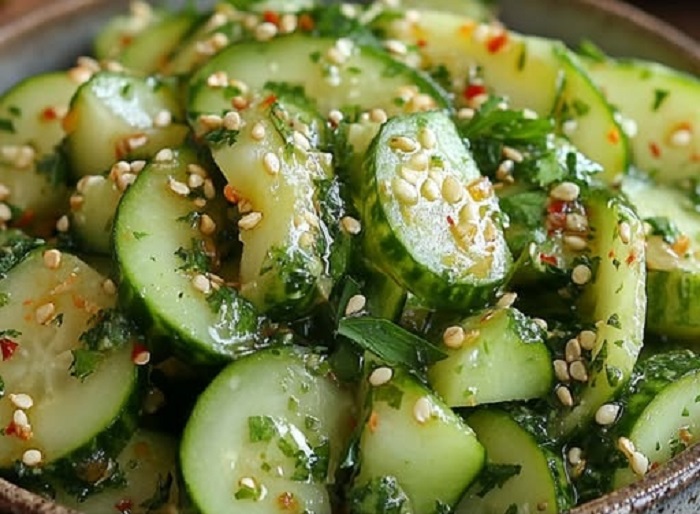 Salade de Concombre à l'Ail, Gingembre et Soja