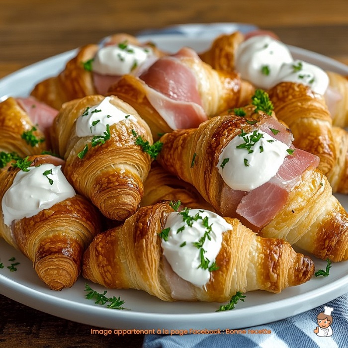 Mini Croissants au Jambon et Fromage avec Crème Fraîche