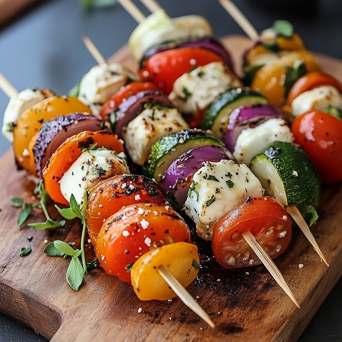 Brochettes de légumes et fromage de chèvre
