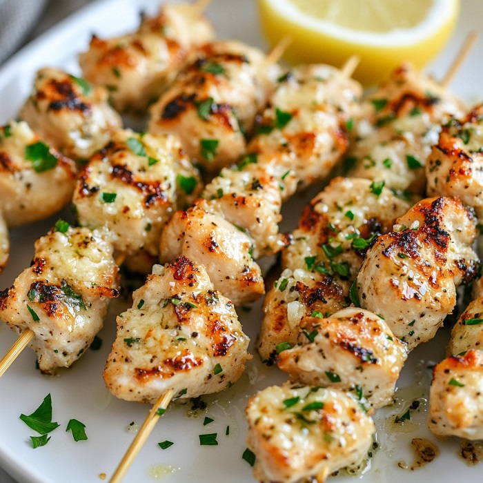 Brochettes de poulet à l’ail et au parmesan
