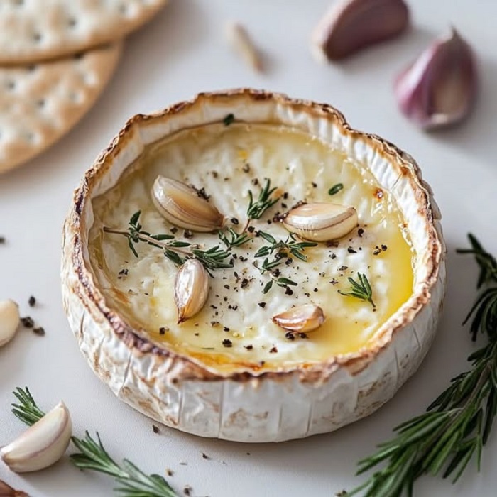 Camembert rôti à l’ail et aux herbes