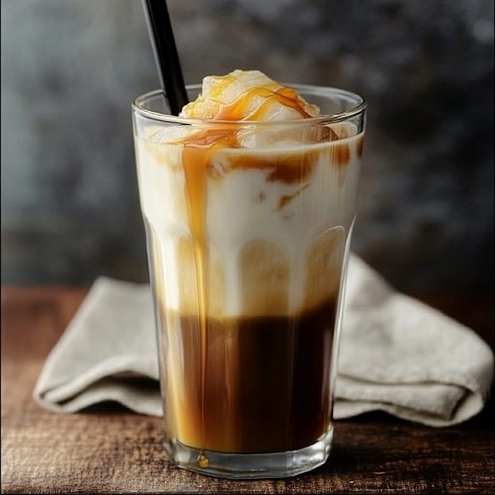 Café glacé macchiato au caramel