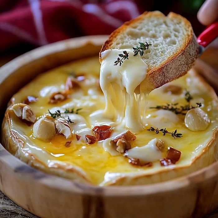 Camembert rôti au miel, noix & ail