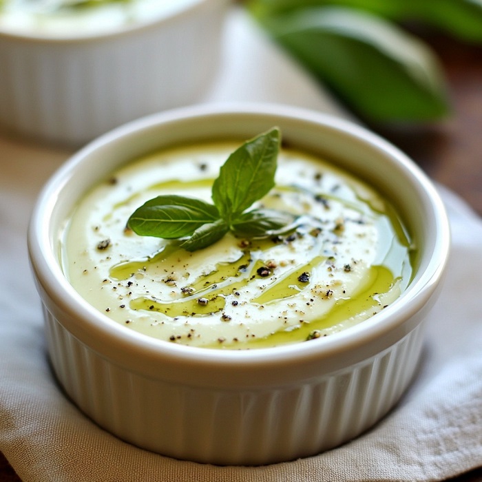 Panna Cotta Salée de Courgettes, Feta & Huile d’Olive au Basilic