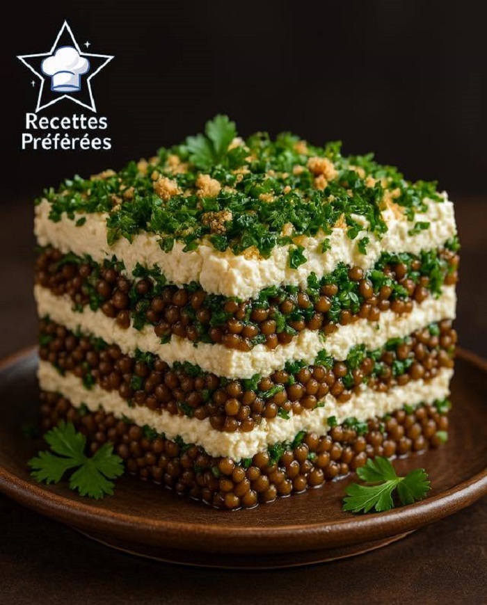 Tiramisu de Lentilles, Feta & Coriandre Fraîche