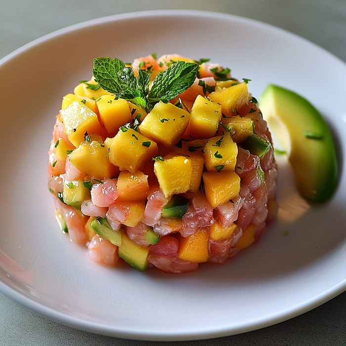 Tartare crevettes, mangue et avocat