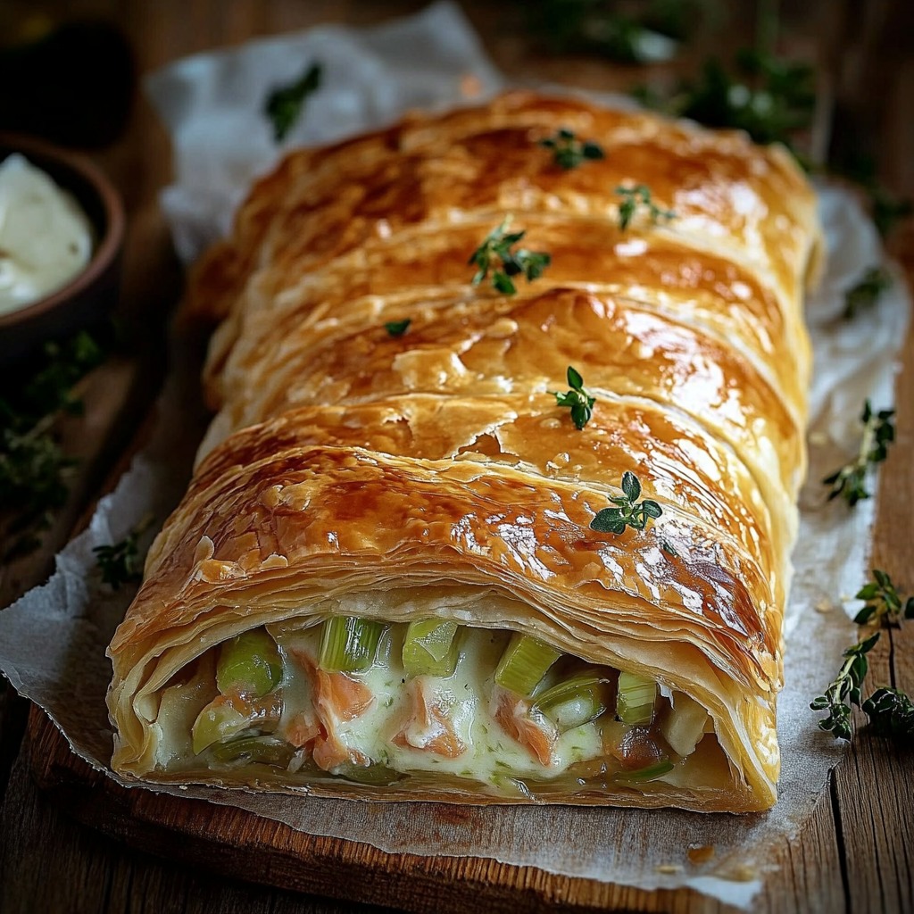 Feuilleté saumon & poireaux à la crème