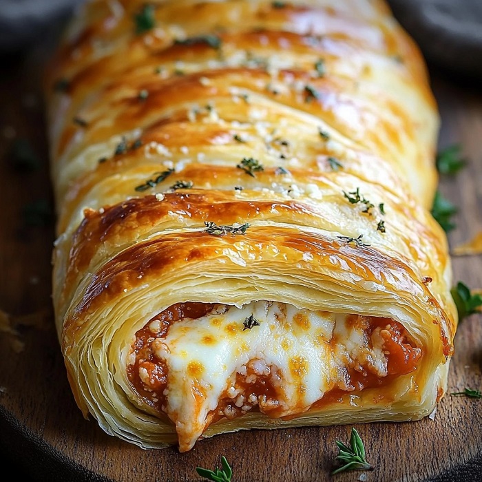 Feuilleté façon pizza (sauce tomate, mozzarella, origan)