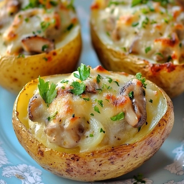 Pommes de terre gratinées aux champignons