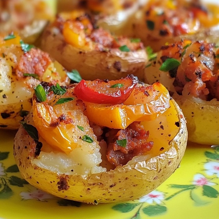 Pommes de terre farcies au chorizo et poivrons