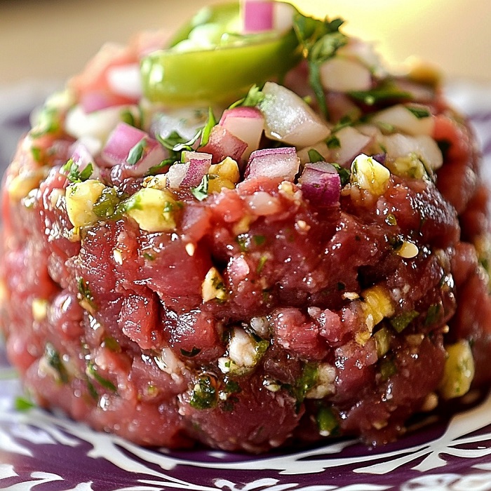 Tartare de bœuf aux pistaches et citron vert