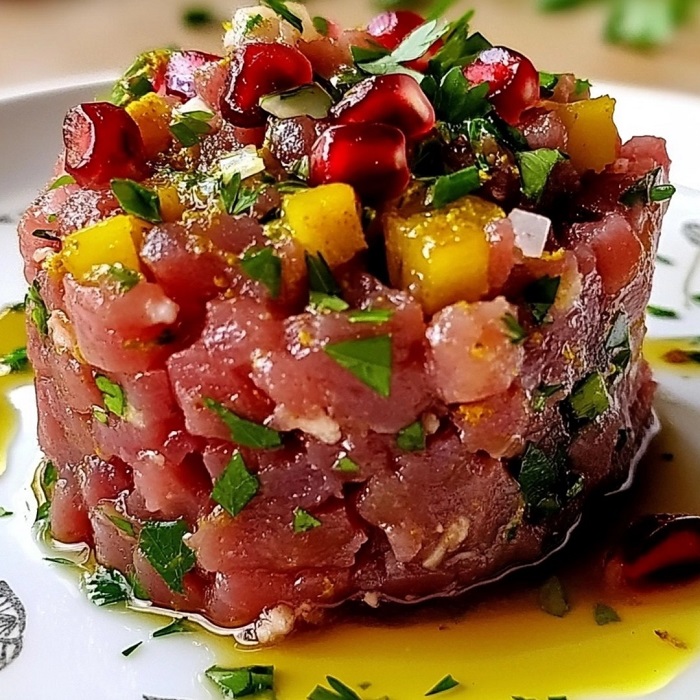 Tartare de bœuf, mangue & grenade