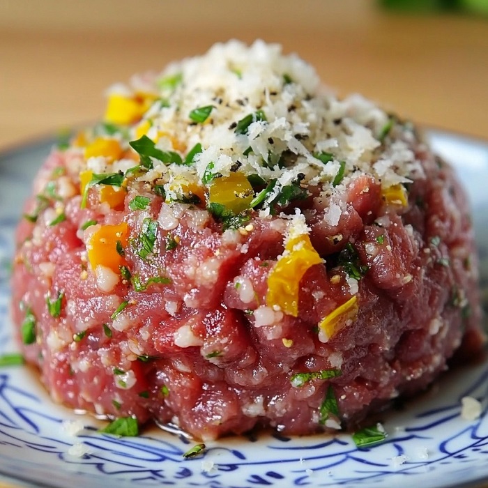 Tartare de bœuf au parmesan & basilic