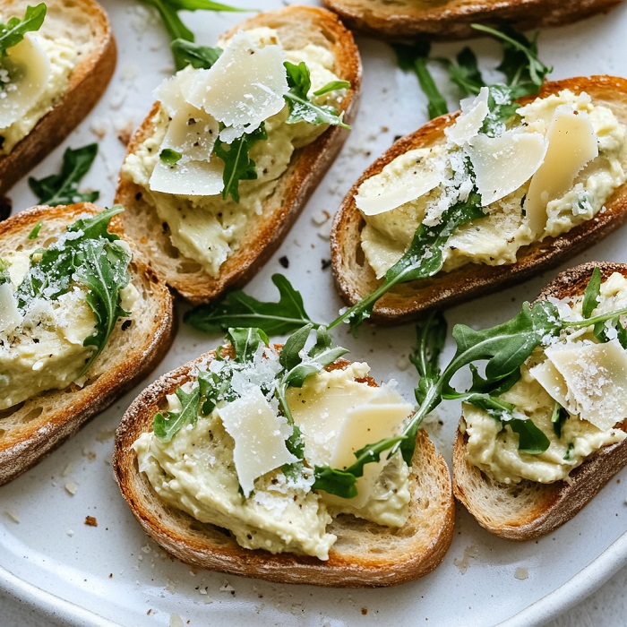 Crostini artichaut, parmesan & roquette