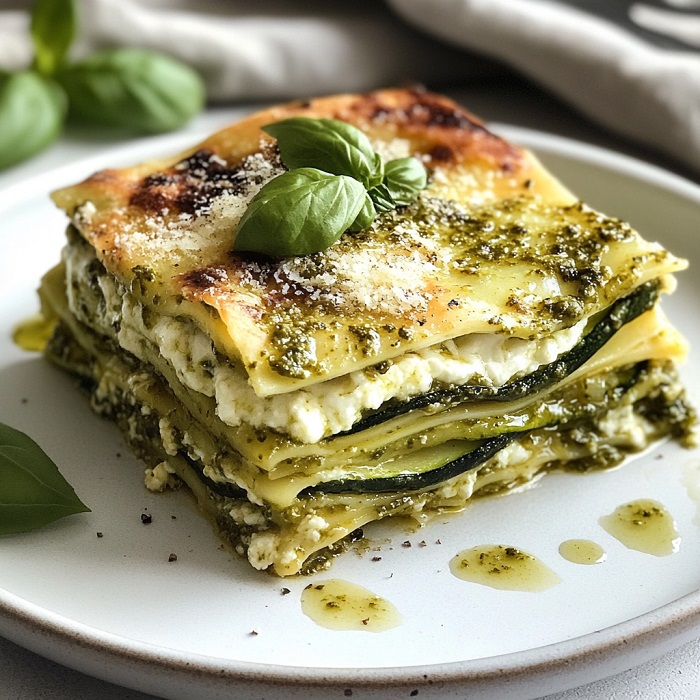 Lasagnes légères courgettes, ricotta & pesto