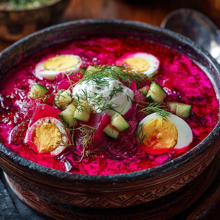 Soupe froide de betterave, concombre & œuf dur façon Baltique