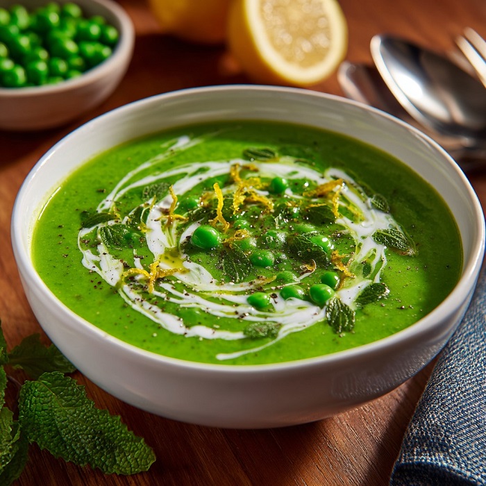 Velouté froid de petits pois & menthe fraîche