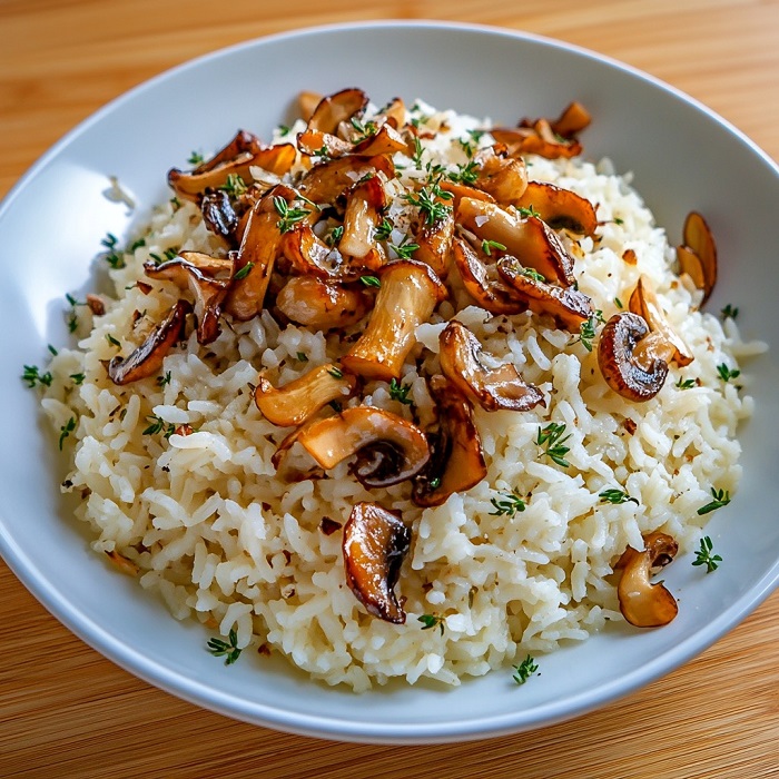 Riz basmati aux champignons sautés et herbes fraîches