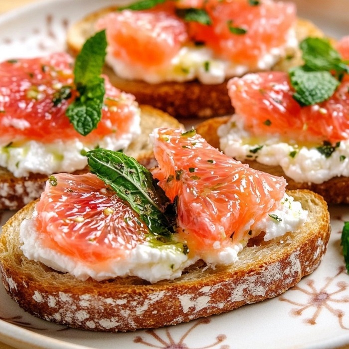 Crostinis chèvre, pamplemousse & menthe
