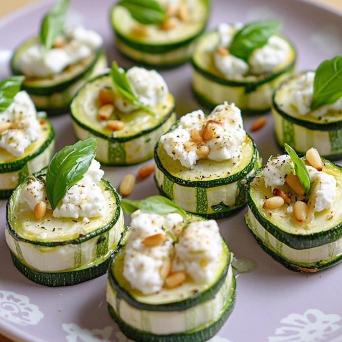 Bouchées de courgettes au chèvre & pignons