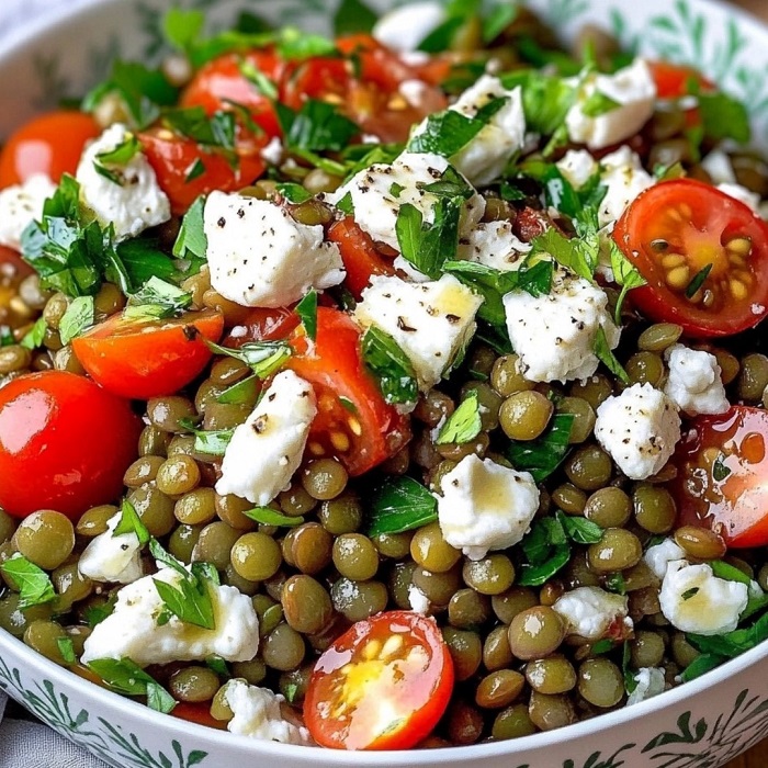 Salade de lentilles tièdes, chèvre & tomates