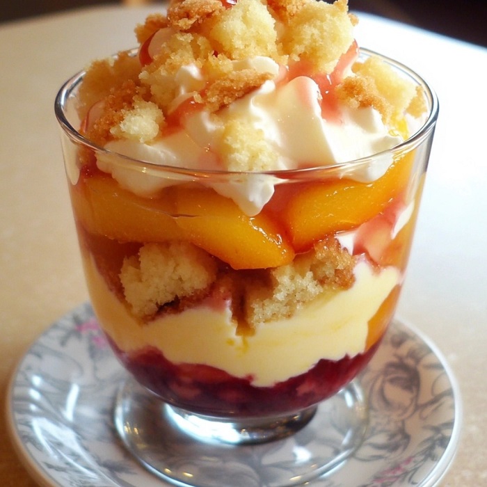 Verrine Trifle Framboise–Pêche