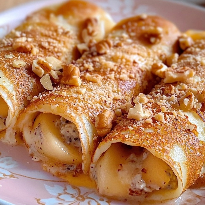 Crêpes farcies au fromage, poires et noix