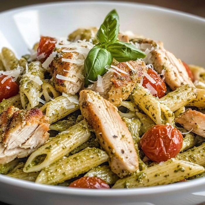 Pâtes au Pesto, Poulet Rôti & Tomates Cerises