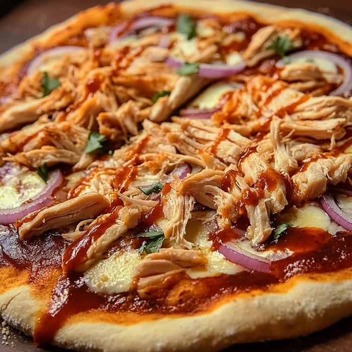 Pizza BBQ au Poulet Rôti et Oignon Rouge