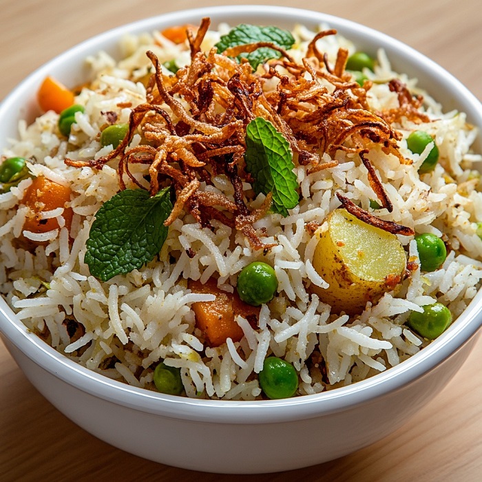 Biryani végétarien au riz basmati et légumes rôtis
