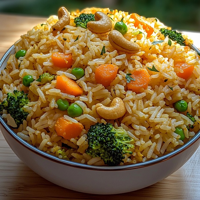 Riz basmati aux légumes croquants et noix de cajou grillées