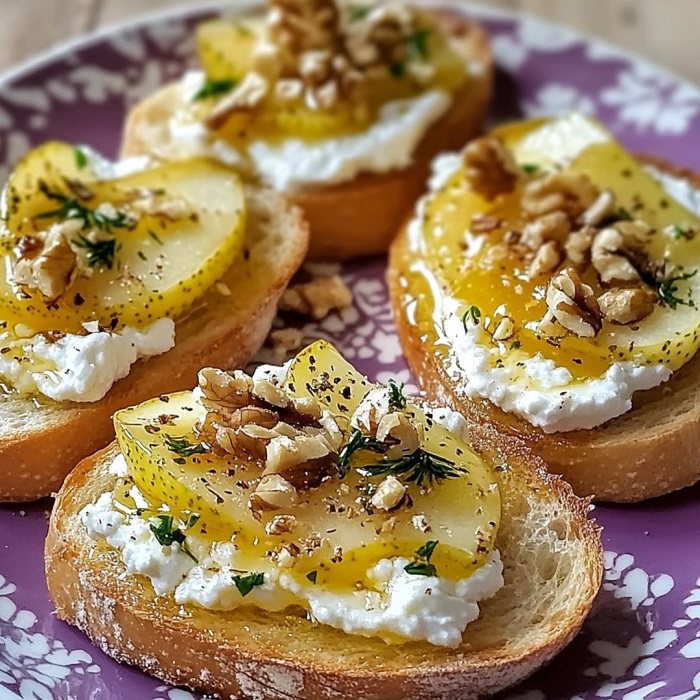 Bruschettas chèvre, poire & noix
