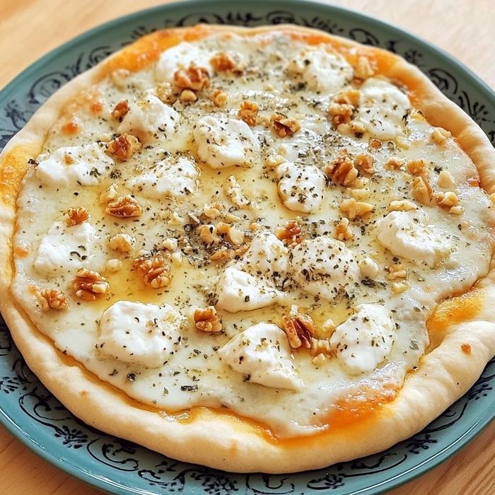 Pizza au chèvre, mozzarella et noix