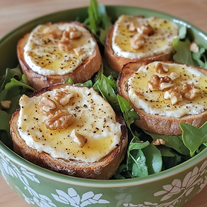 Tartines de fromage de chèvre chaud, miel & noix