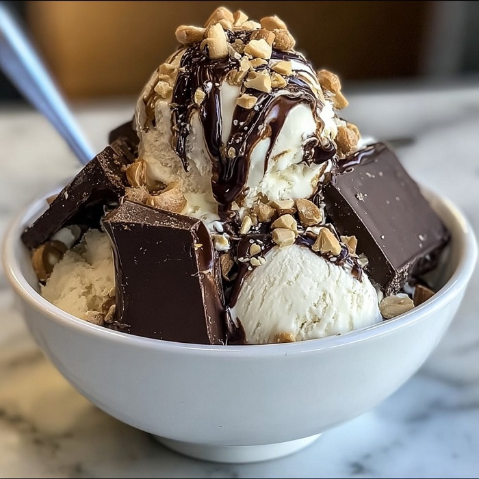 Glace Vanille au Chocolat et Cacahuètes