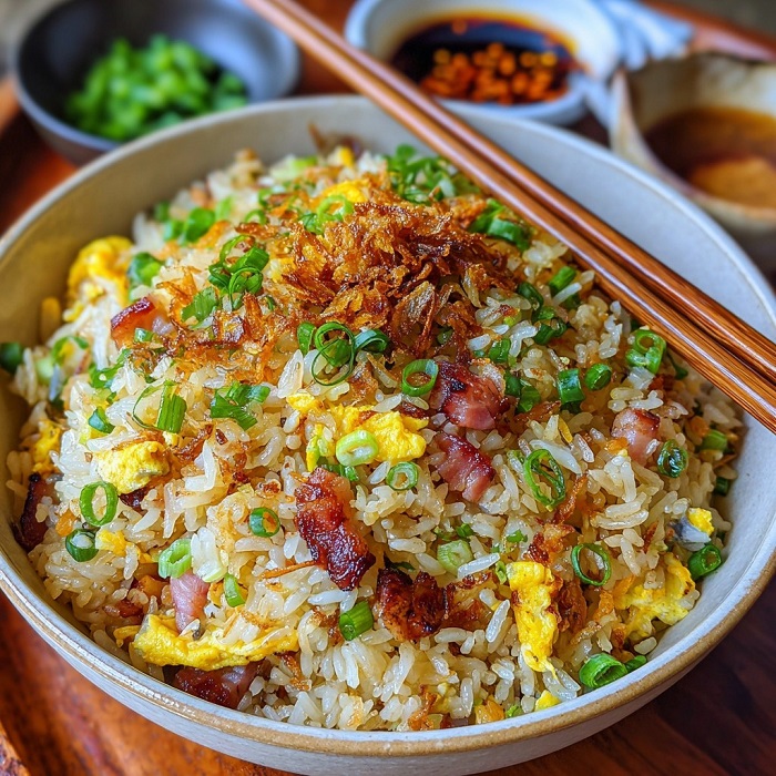 Bol de Riz Frit au Jambon, Œuf et Ail
