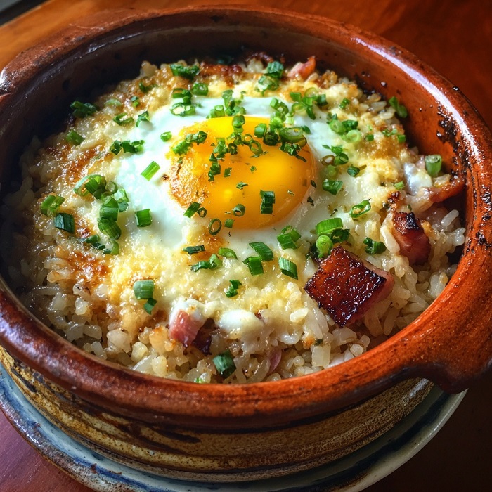 Bol de Riz Gratiné au Jambon et Œuf