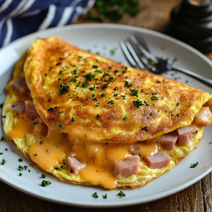 Omelette farcie au fromage et au jambon