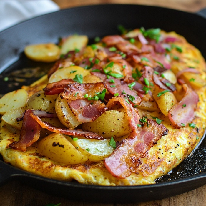 Omelette paysanne (bacon, pommes de terre, oignons)