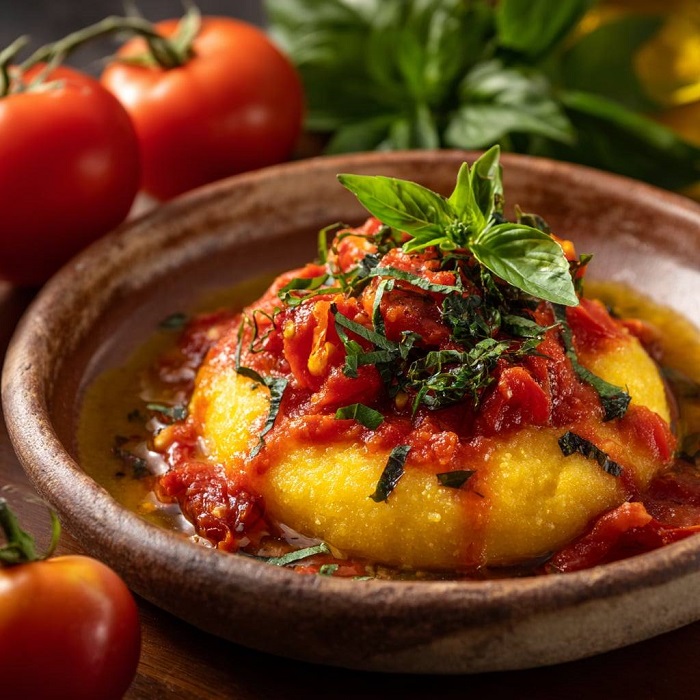 Polenta aux tomates et basilic
