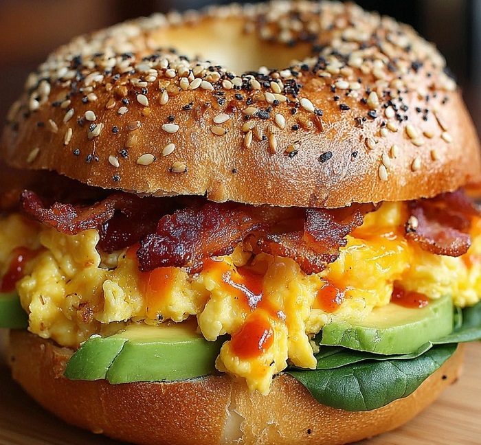 Bagel au Bacon, Œufs Brouillés & Avocat