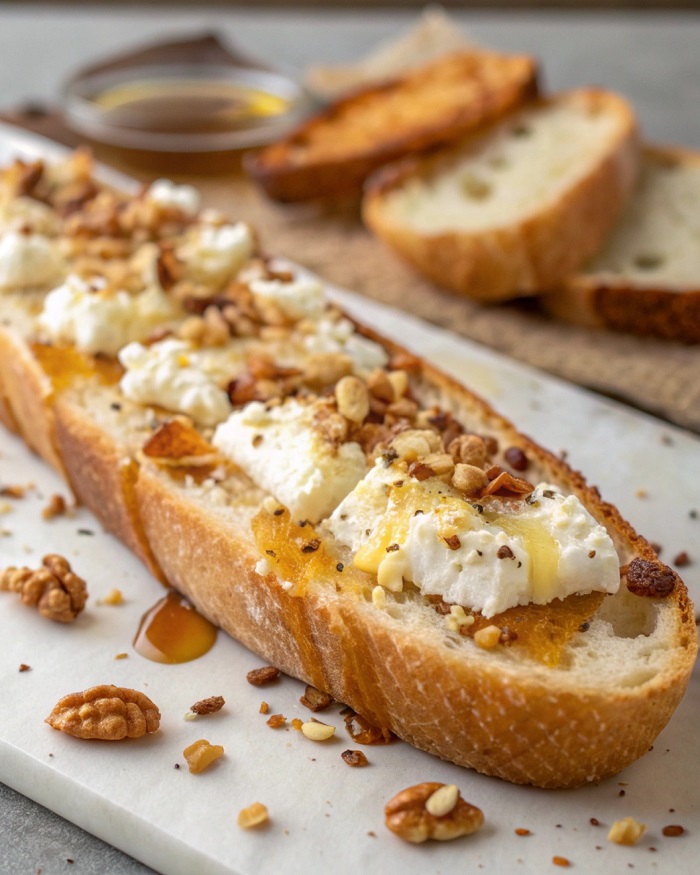 Baguette gratinée au Chèvre, Miel & Noix