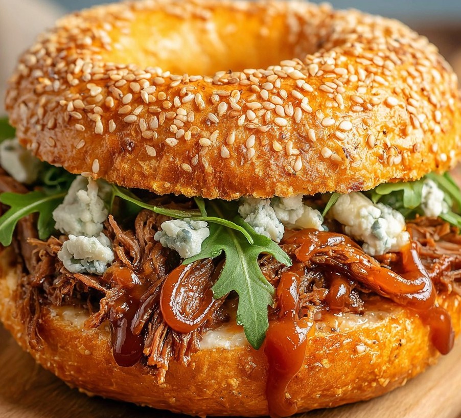 Bagel au Bœuf Effiloché BBQ, Roquette & Fromage Bleu