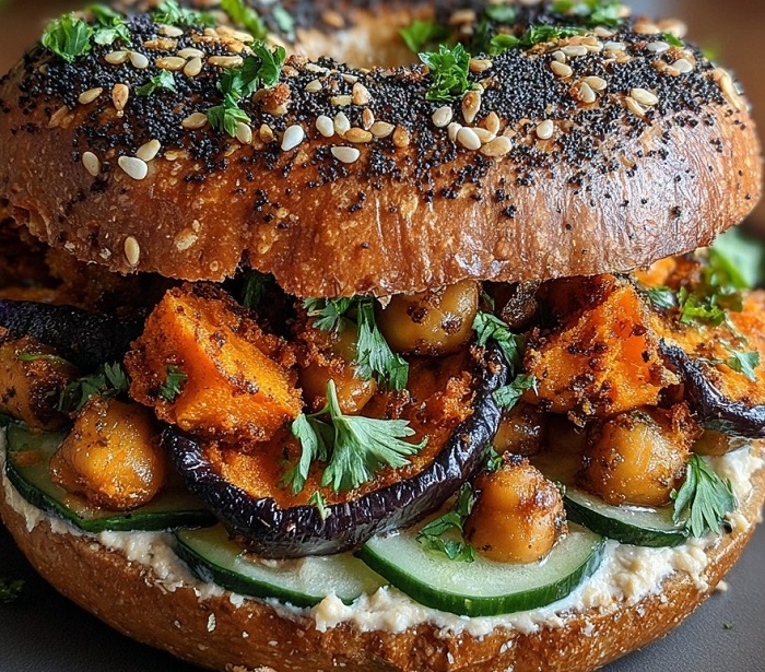 Bagel aux Légumes Rôtis & Pois Chiches Épicés