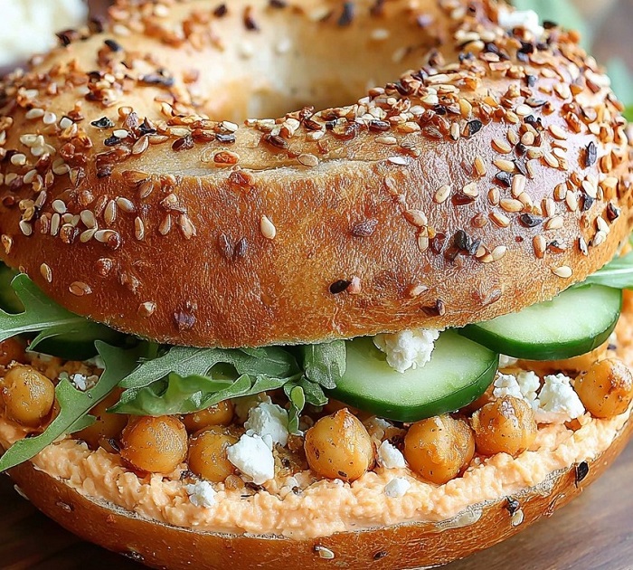 Bagel aux Pois Chiches, Concombre & Feta