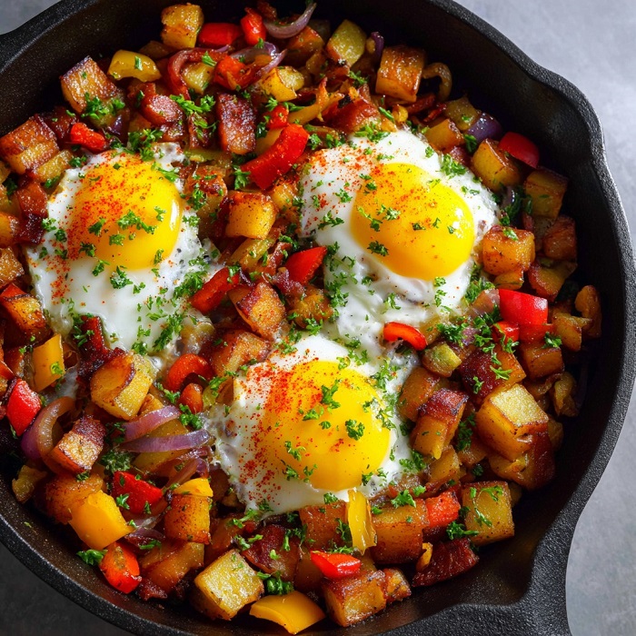 Poêlée de Pommes de Terre au Jambon et aux Œufs