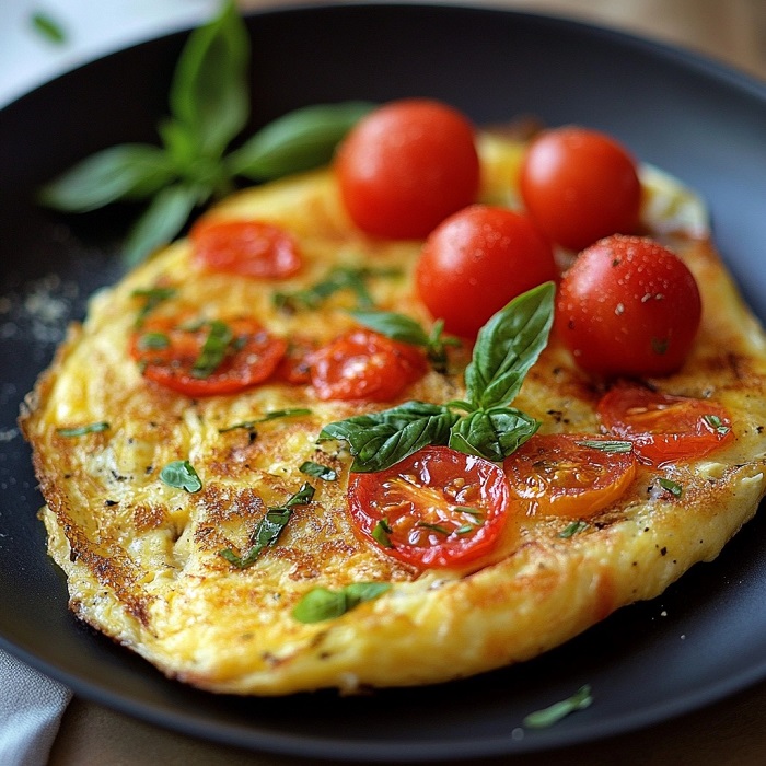 Omelette aux tomates et au basilic frais