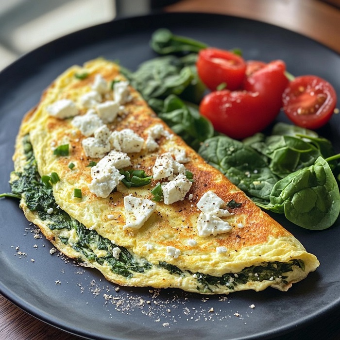 Omelette aux épinards et à la feta